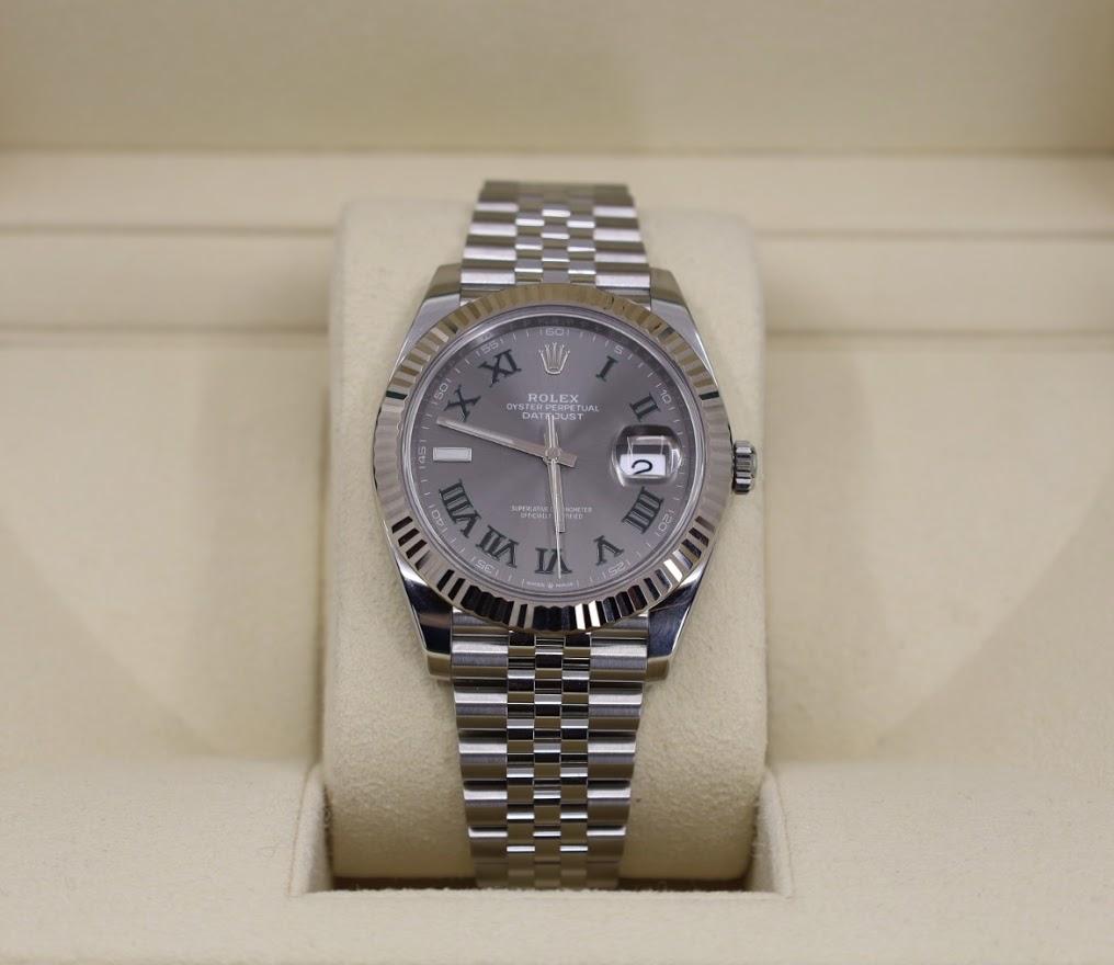 Rolex Datejust 41 White Gold/Steel Slate Roman Dial Fluted Bezel Jubilee Bracelet 126334 - Luxury Time NYC INC
